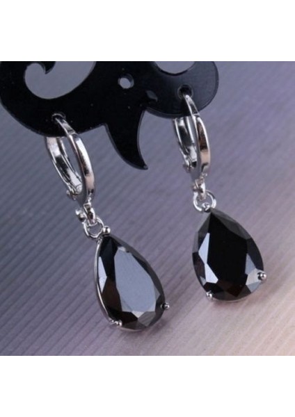 Siyah Stil Kadın Moda Gümüş Taşlı Küpe Halka Küpe Asma Küpe Düğün Takısı (Yurt Dışından)