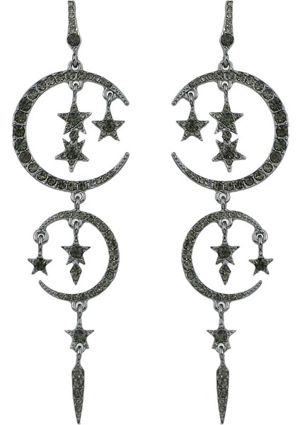 Siyah Stil Parlak Taşlı Ay Yıldız Şekilli Büyük Küpe (Yurt Dışından)