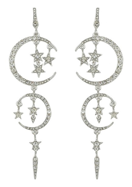 Siyah Stil Parlak Taşlı Ay Yıldız Şekilli Büyük Küpe (Yurt Dışından) fiyatları