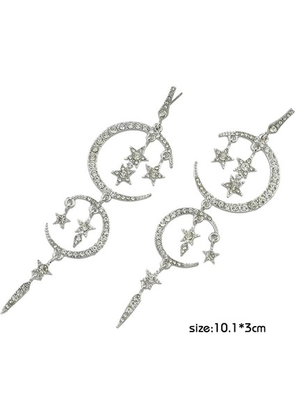 Siyah Stil Parlak Taşlı Ay Yıldız Şekilli Büyük Küpe (Yurt Dışından) modelleri