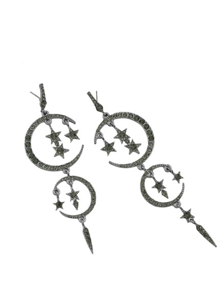 Siyah Stil Parlak Taşlı Ay Yıldız Şekilli Büyük Küpe (Yurt Dışından) fırsatları