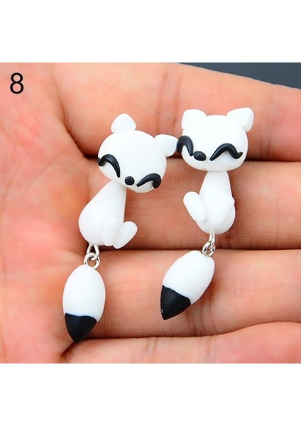 No.8 Boyut Kadın Kızlar Sevimli 3D Tilki Kedi Maymun Hayvan Yırtıcı Eğreti Küpe Delme Küpe (Yurt Dışından)
