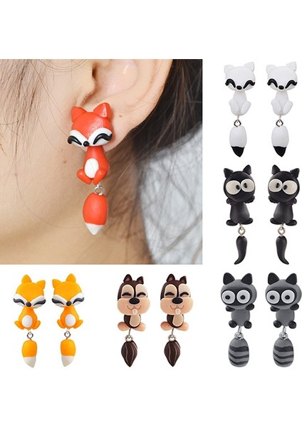 No.8 Boyut Kadın Kızlar Sevimli 3D Tilki Kedi Maymun Hayvan Yırtıcı Eğreti Küpe Delme Küpe (Yurt Dışından) fiyatları