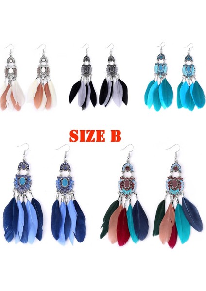 Siyah Stil A-Küpeler Yeni Moda Bayanlar Büyüleyici 3 Parça Tüy Düşüş Kolye Küpe Renkli Tüy Küpe Parti Takı (Yurt Dışından)