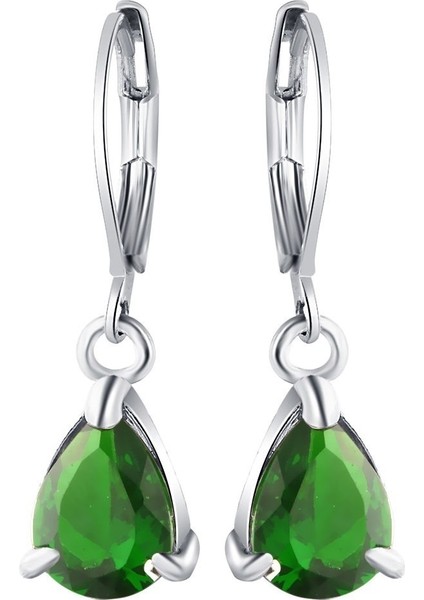 Yeşil Stil Kadın Moda Gümüş Taşlı Küpe Halka Asma Küpe Düğün Takı (Yurt Dışından)