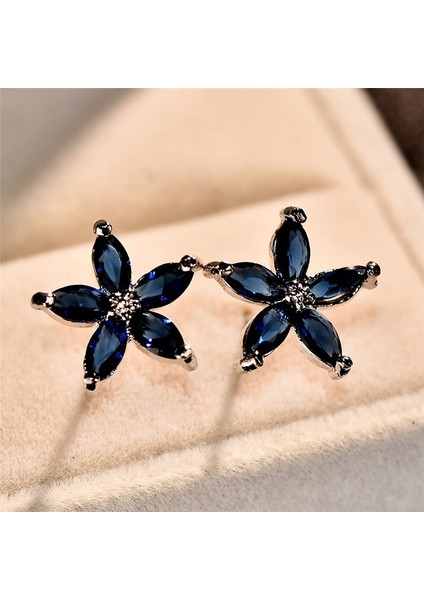 Mavi Stil Gümüş Beş Köşeli Mavi Safir Taşlı Yıldız Küpe - Düğün Parti Takı Hediye (Yurt Dışından) fiyatları