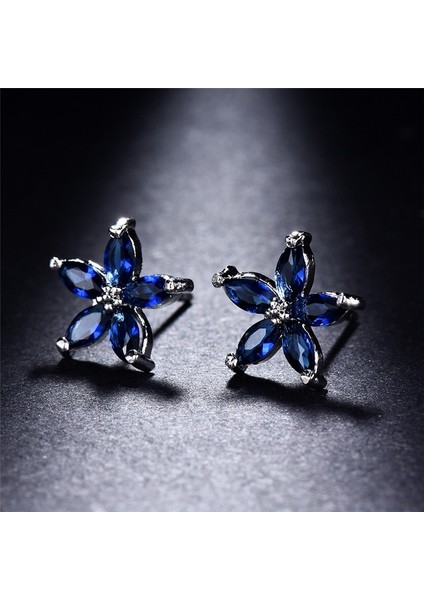 Mavi Stil Gümüş Beş Köşeli Mavi Safir Taşlı Yıldız Küpe - Düğün Parti Takı Hediye (Yurt Dışından) modelleri