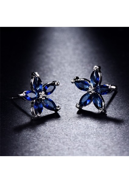 Mavi Stil Gümüş Beş Köşeli Mavi Safir Taşlı Yıldız Küpe - Düğün Parti Takı Hediye (Yurt Dışından) fırsatları