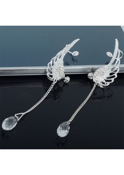 Mor Tarzı 925 Gümüş Melek Kanatlı Kristal Küpe Kadınlar Için Düşme Küpe Ear Stud Uzun Manşet Küpe ER623 (Yurt Dışından) modelleri