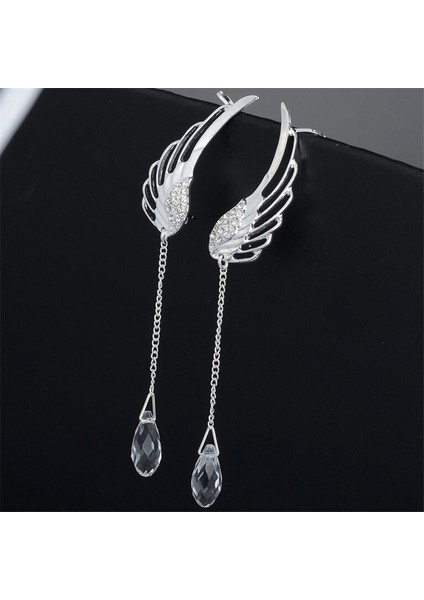 Mor Tarzı 925 Gümüş Melek Kanatlı Kristal Küpe Kadınlar Için Düşme Küpe Ear Stud Uzun Manşet Küpe ER623 (Yurt Dışından) fırsatları