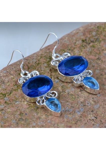 Kadın Moda Takı Gümüş Safir Küpe (Yurt Dışından)