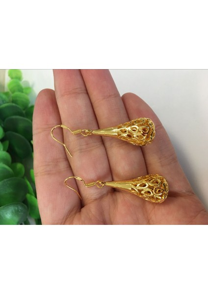 Altın Tarzı Şık Gümüş Moda Avize Sarkan Küpe Bırak N-254 (Yurt Dışından)