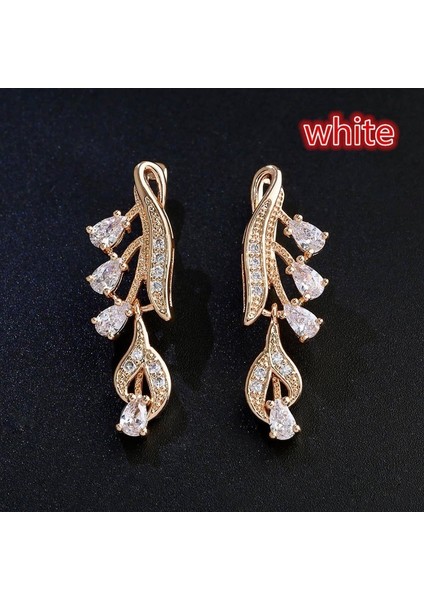 Beyaz Stil 585 Rose Altın Çok Renkli Su Damlası Doğal Zirkon Düğün Parti Ince Takı Kadın Uzun Sarkan Küpe Moda Takı Güzel Hediye (Yurt Dışından)