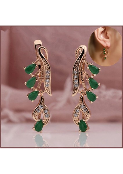 Beyaz Stil 585 Rose Altın Çok Renkli Su Damlası Doğal Zirkon Düğün Parti Ince Takı Kadın Uzun Sarkan Küpe Moda Takı Güzel Hediye (Yurt Dışından) fiyatları