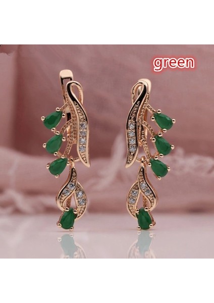 Beyaz Stil 585 Rose Altın Çok Renkli Su Damlası Doğal Zirkon Düğün Parti Ince Takı Kadın Uzun Sarkan Küpe Moda Takı Güzel Hediye (Yurt Dışından) modelleri