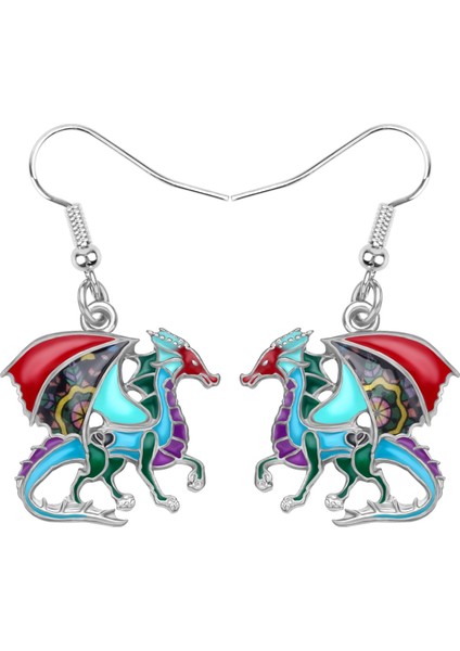 Çok Renkli Stil Kadın Kızlar Gençler Için Çiçekli Ejderha Dinozor Küpe Damla Takı Hayvan Kolye Süsler Moda Aksesuarlar (Yurt Dışından)