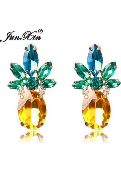Çok Renkli Stil Junxin Kadın Moda Doğal Kristal Taşlı Zirkon Küpe 18K Gül Altın Ananas Küpe Düğün Takı Hediye (Yurt Dışından)