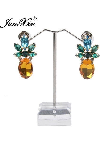 Çok Renkli Stil Junxin Kadın Moda Doğal Kristal Taşlı Zirkon Küpe 18K Gül Altın Ananas Küpe Düğün Takı Hediye (Yurt Dışından)