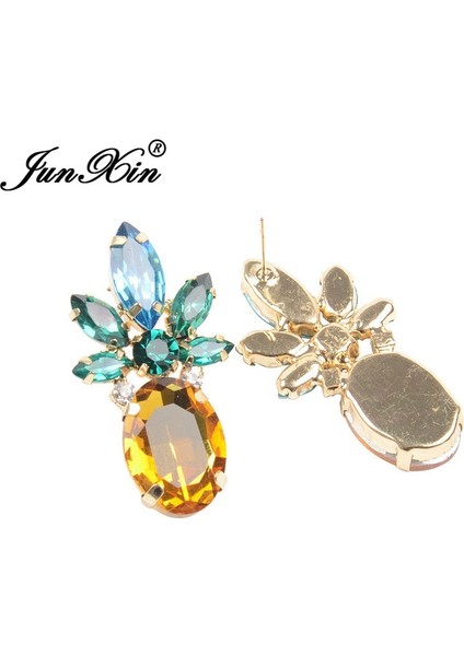 Çok Renkli Stil Junxin Kadın Moda Doğal Kristal Taşlı Zirkon Küpe 18K Gül Altın Ananas Küpe Düğün Takı Hediye (Yurt Dışından)