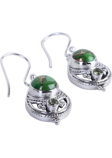 Yeşil Stil Antika Gümüş Doğal Turkuaz Küpe Vintage Kadın Nişan Düğün Parti Kolye Küpe (Yurt Dışından) modelleri
