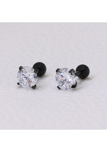 Siyah Stil 3 mm Almil Yıldız Kesim Kübik Zirkonya Küpe - Vidalı Arkalarıyla Paslanmaz Çelik (Yurt Dışından)