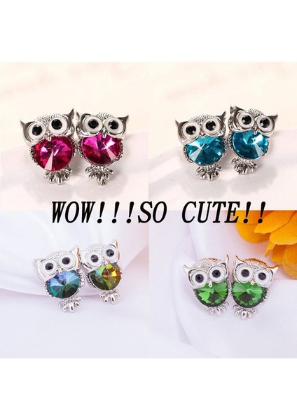 Göl Mavisi Stili 2017 Güzel Kristal Baykuş Küpe Kadın Gümüş Takı 7 Renk (Yurt Dışından) fiyatları