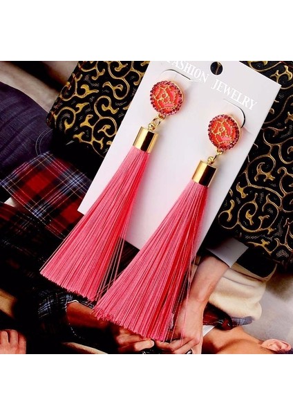Pembe Tarzı Kadınlar Için Bohem Uzun Püsküllü Sallantılı Küpe Parti Takı Aksesuarı (Yurt Dışından)