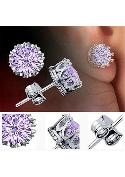 Altın Tarzı 1 Çift Kadın Moda Zarif Retro Klasik Gümüş Beyaz Mor Zirkon Taç Küpe Takı (Yurt Dışından) fiyatları