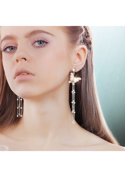 Altın Tarzı En Zarif Yay Inci Kore Versiyonu Uzun Püskül Kristal Altın Kolye Küpe Kadınlar Için Günlük Takı (Yurt Dışından) fırsatları