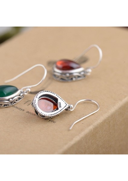 Kırmızı Stil Kadınlar Için Moda Gümüş Küpe Zümrüt Yakut Taşlı Kristal Kalp Kanca Küpe Damla Küpe (Yurt Dışından) indirimleri