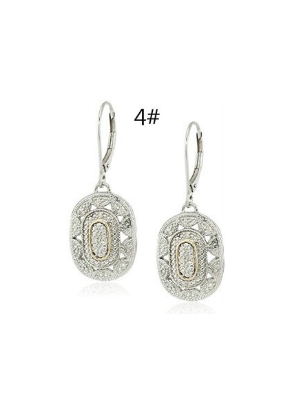 No.4 Boyutu 5 Tarz Retro Beyaz Gümüş Mavi Safir Taşlı Düşen Küpe (Yurt Dışından)