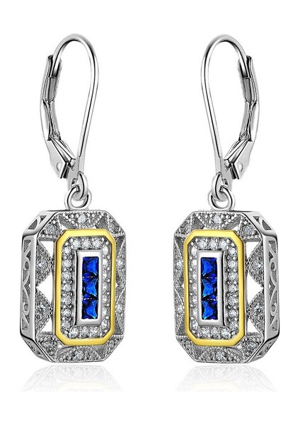 No.4 Boyutu 5 Tarz Retro Beyaz Gümüş Mavi Safir Taşlı Düşen Küpe (Yurt Dışından) modelleri