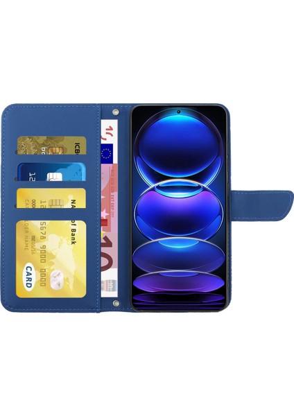 Xiaomi Redmi Için Note 12 Pro+ 5g/not 12 Explorer 5g HT03 Kelebek Çiçekler Baskılı Cüzdan Telefon Kılıfı Deri Touch Pu Deri Folyo Görüntüleme Stand Omuz Kayışı ile Manyetik Kapak-Mavi (Yurt Dışından)
