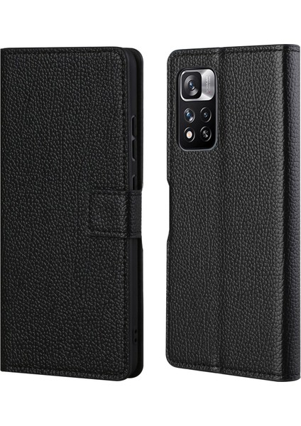 Xiaomi Redmi Için Note 12 Pro 4g/11 Pro 4g (Mediatek)/note 11 Pro 5g (Qualcomm) Litchi Cilt Stand Deri Cüzdan Kılıf Damla Geçirmez Manyetik Toka Cep Telefonu Koruyucu Kabuk Black (Yurt Dışından)