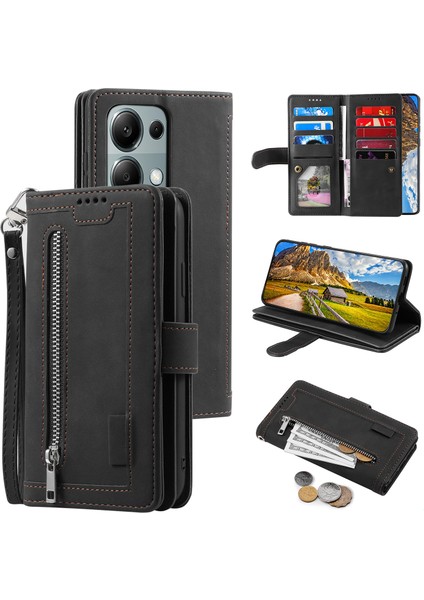 Xiaomi Redmi Için Not 13 Pro 4g Kapak 9 Kart Yuvaları Cüzdan Pu Deri Katlanabilir Stand Telefon Kılıfı-Siyah (Yurt Dışından)