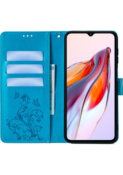 Xiaomi Redmi Için 12C 4g Kılıf Folio Flip Çiçek Pu Deri Telefon Kapağı-Mavi (Yurt Dışından)