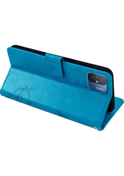 Xiaomi Redmi Için 12C 4g Kılıf Folio Flip Çiçek Pu Deri Telefon Kapağı-Mavi (Yurt Dışından)