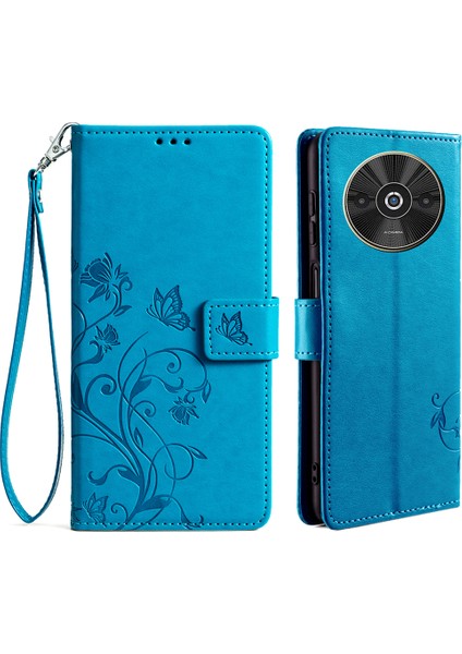 Xiaomi Redmi Için A3 Kılıf Kart Yuvaları Kapak Çiçek Pu Deri Standlı Telefon Kabuk Kayış-Mavi (Yurt Dışından)
