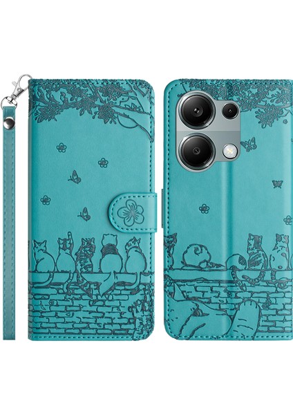 Xiaomi Redmi Note 13 Pro 4g Manyetik Telefon Kılıfı Duvar Kedileri Desen Baskılı Deri Kapak-Mavi Için (Yurt Dışından)