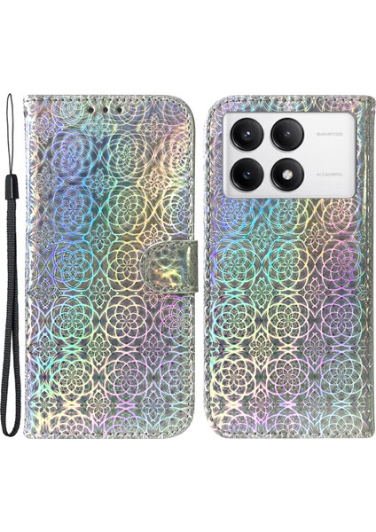 Xiaomi Poco F6 Pro 5g Telefon Kılıfı Göz Kamaştırıcı Çiçek Deri Kapak-Gri (Yurt Dışından)