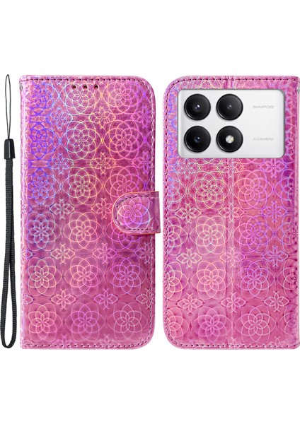 Xiaomi Poco F6 Pro 5g Telefon Kılıfı Göz Kamaştırıcı Çiçek Deri Kapak-Pembe (Yurt Dışından)