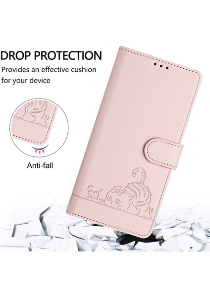 Baskı Serisi Xiaomi 14 Pro Kılıf Kedi Fare Deri Telefon Kapağı Kart Yuvaları Rfıd Engelleme-Pembe (Yurt Dışından) modelleri