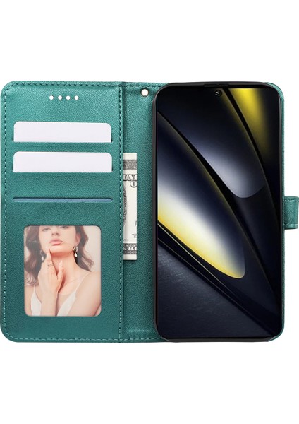 Xiaomi Poco F6 5g Kılıf Kübik Izgara Baskılı Pu Deri Telefon Kapağı-Yeşil (Yurt Dışından) modelleri