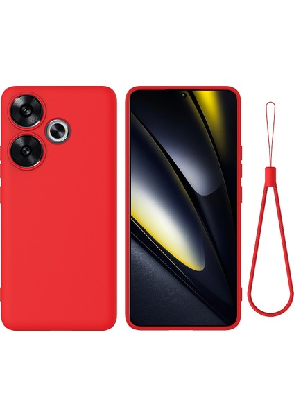 Xiaomi Poco F6 5g Kılıf El Kayışı ile Sıvı Silikon Düşme Önleyici Telefon Kılıfı-Kırmızı (Yurt Dışından)