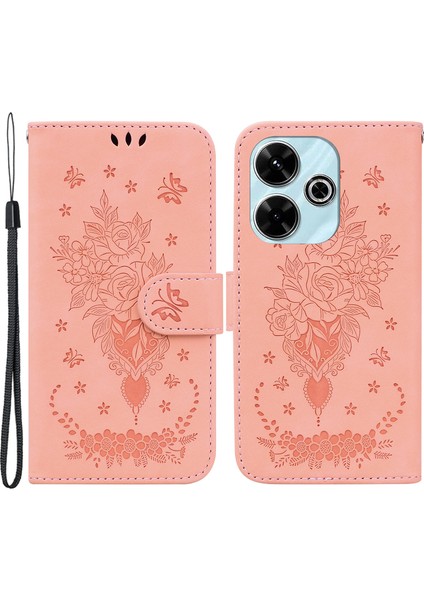 Xiaomi Redmi 13 5g/13 4g Kılıf Gül Çiçek Deri + Tpu Koruyucu Telefon Kapağı-Pembe (Yurt Dışından)
