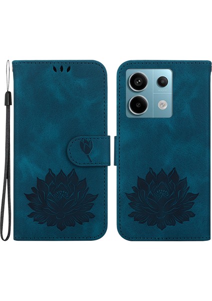 Xiaomi Redmi Note 13 Pro 5g Kılıf Kapak Koruyucu Deri Telefon Kapağı Lotus Baskılı-Mavi Için (Yurt Dışından)