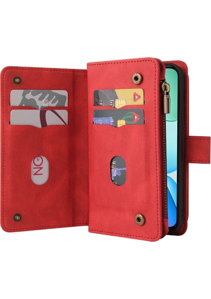 Çok Fonksiyonlu Serisi Xiaomi Redmi 13 5g/13 4g Telefon Kılıfı Fermuar Cüzdan Deri Stand Kapağı-Kırmızı (Yurt Dışından) fiyatları