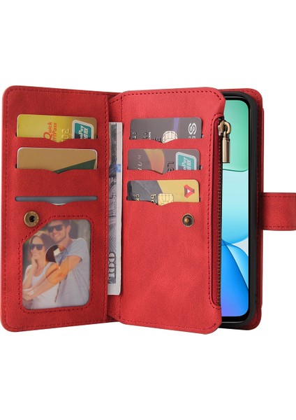 Çok Fonksiyonlu Serisi Xiaomi Redmi 13 5g/13 4g Telefon Kılıfı Fermuar Cüzdan Deri Stand Kapağı-Kırmızı (Yurt Dışından) modelleri