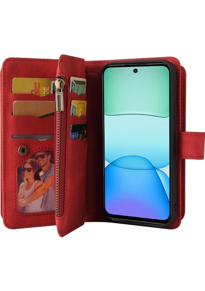 Çok Fonksiyonlu Serisi Xiaomi Redmi 13 5g/13 4g Telefon Kılıfı Fermuar Cüzdan Deri Stand Kapağı-Kırmızı (Yurt Dışından) fırsatları