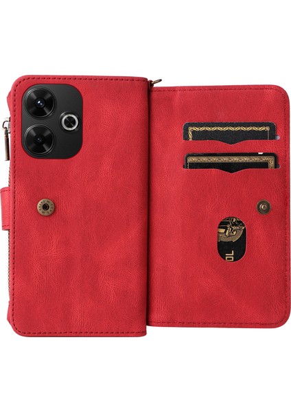 Çok Fonksiyonlu Serisi Xiaomi Redmi 13 5g/13 4g Telefon Kılıfı Fermuar Cüzdan Deri Stand Kapağı-Kırmızı (Yurt Dışından) indirimleri